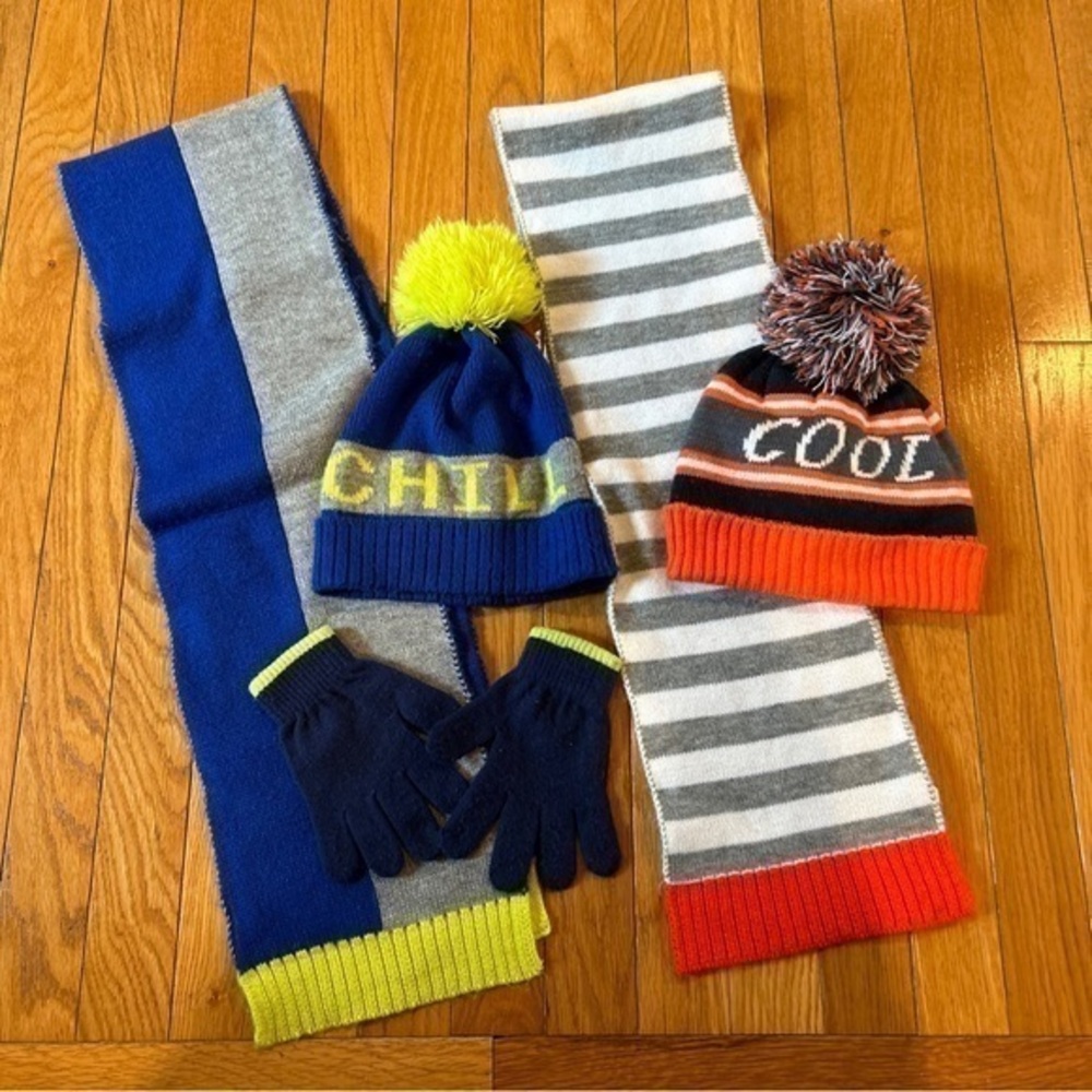 Lot Of Childrens Place Boys Size 8+ Winter Tassel Hats Gloves Scarf Sets